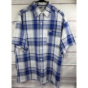 CalTop Mens Blue White Plaid Short Sleeve Button Up Shirt Made in USA‎